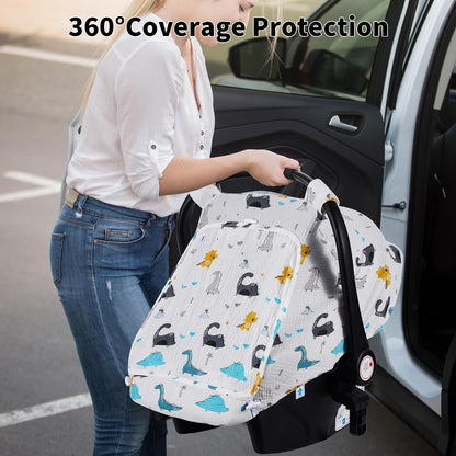 Baby Car Seat Cover Girl, Muslin Mesh Window Infant Carseat Canopy