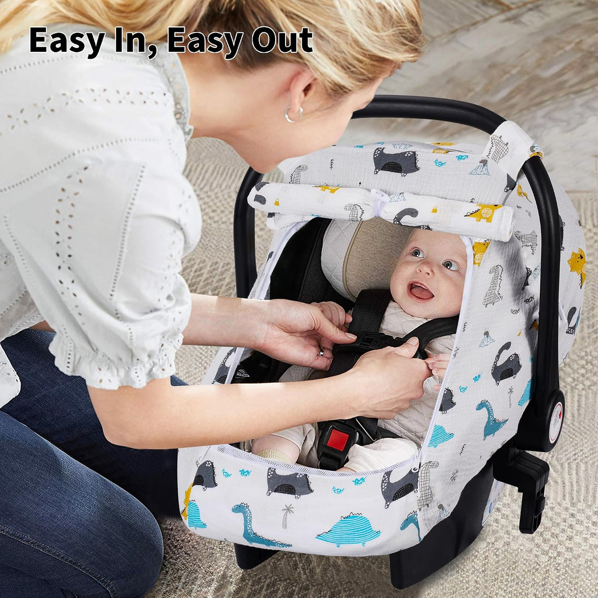 Baby Car Seat Cover Girl, Muslin Mesh Window Infant Carseat Canopy