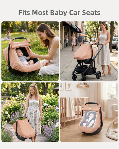 Baby Car Seat Cover Girl, Muslin Mesh Window Infant Carseat Canopy