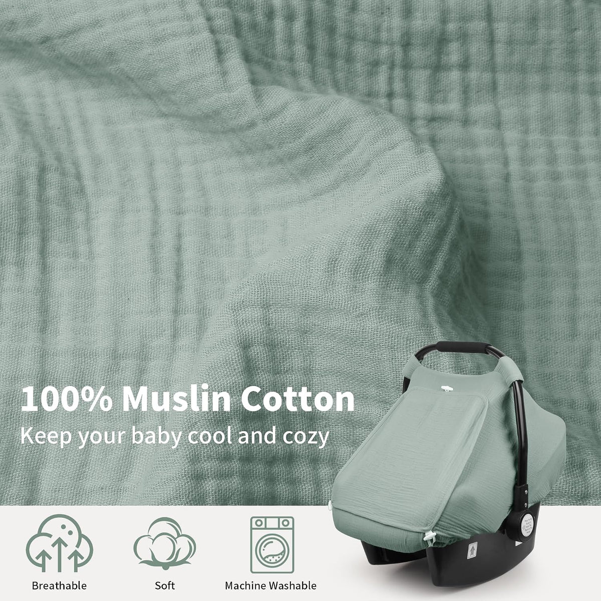 Baby Car Seat Cover Girl, Muslin Mesh Window Infant Carseat Canopy
