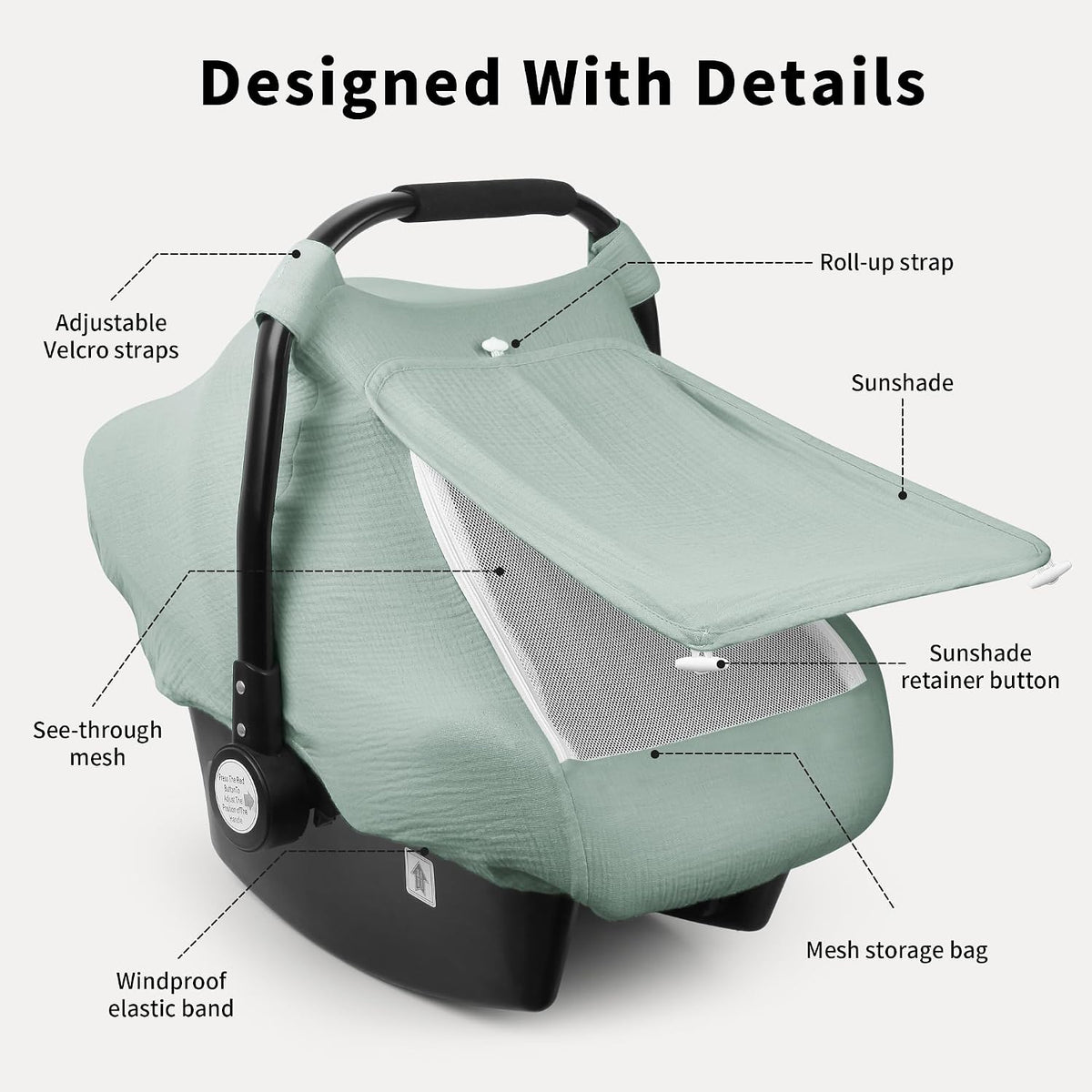 Baby Car Seat Cover Girl, Muslin Mesh Window Infant Carseat Canopy