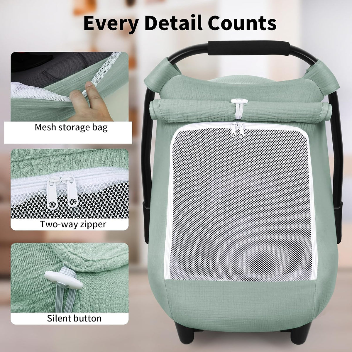 Baby Car Seat Cover Girl, Muslin Mesh Window Infant Carseat Canopy