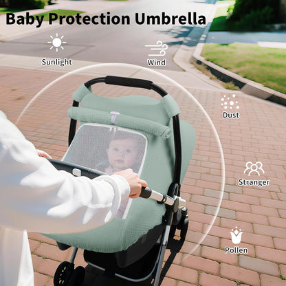 Baby Car Seat Cover Girl, Muslin Mesh Window Infant Carseat Canopy