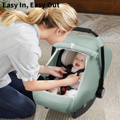 Baby Car Seat Cover Girl, Muslin Mesh Window Infant Carseat Canopy
