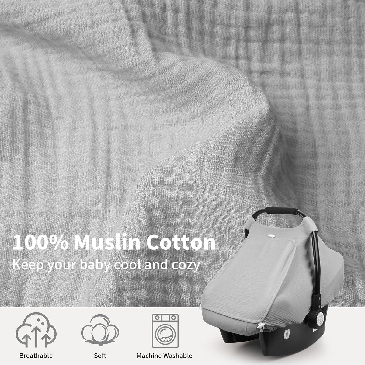 Baby Car Seat Cover Girl, Muslin Mesh Window Infant Carseat Canopy