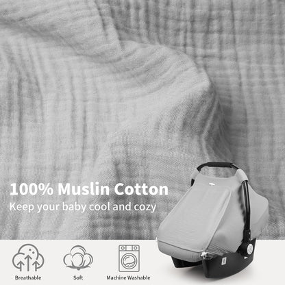 Baby Car Seat Cover Girl, Muslin Mesh Window Infant Carseat Canopy