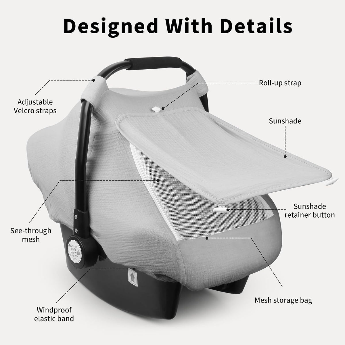 Baby Car Seat Cover Girl, Muslin Mesh Window Infant Carseat Canopy