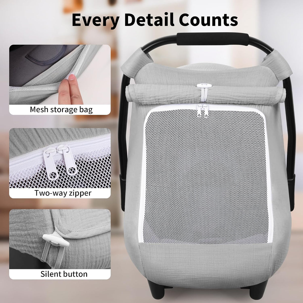 Baby Car Seat Cover Girl, Muslin Mesh Window Infant Carseat Canopy