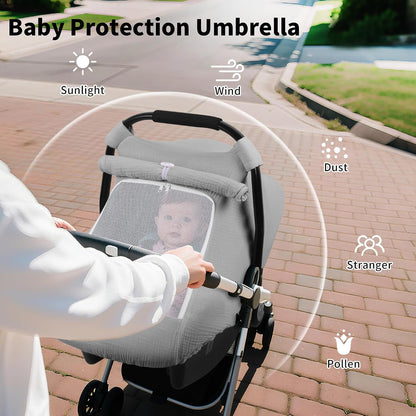 Baby Car Seat Cover Girl, Muslin Mesh Window Infant Carseat Canopy