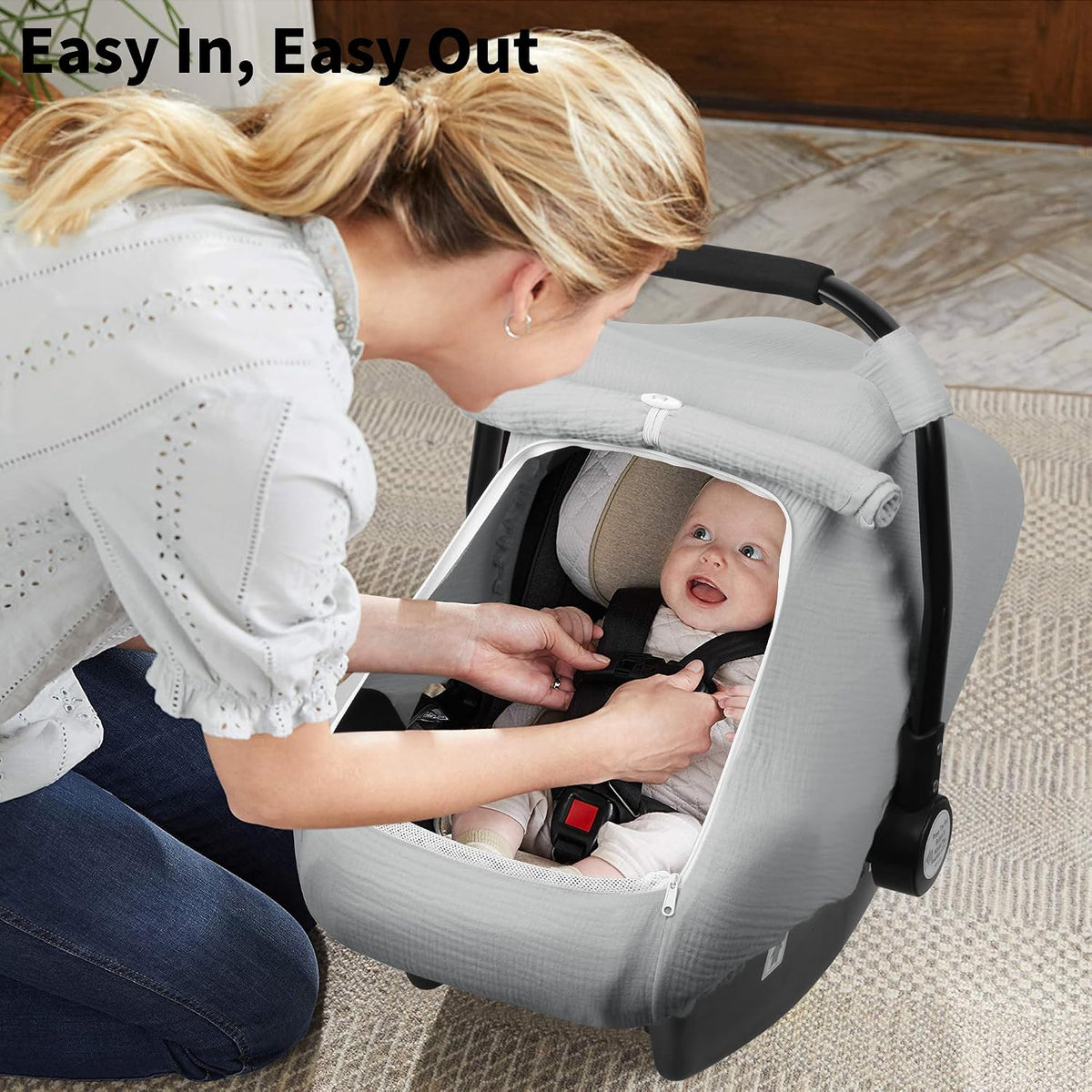 Baby Car Seat Cover Girl, Muslin Mesh Window Infant Carseat Canopy