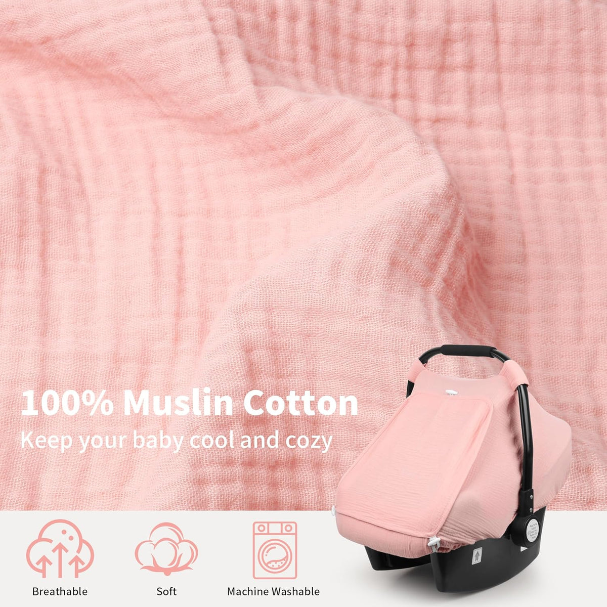 Baby Car Seat Cover Girl, Muslin Mesh Window Infant Carseat Canopy