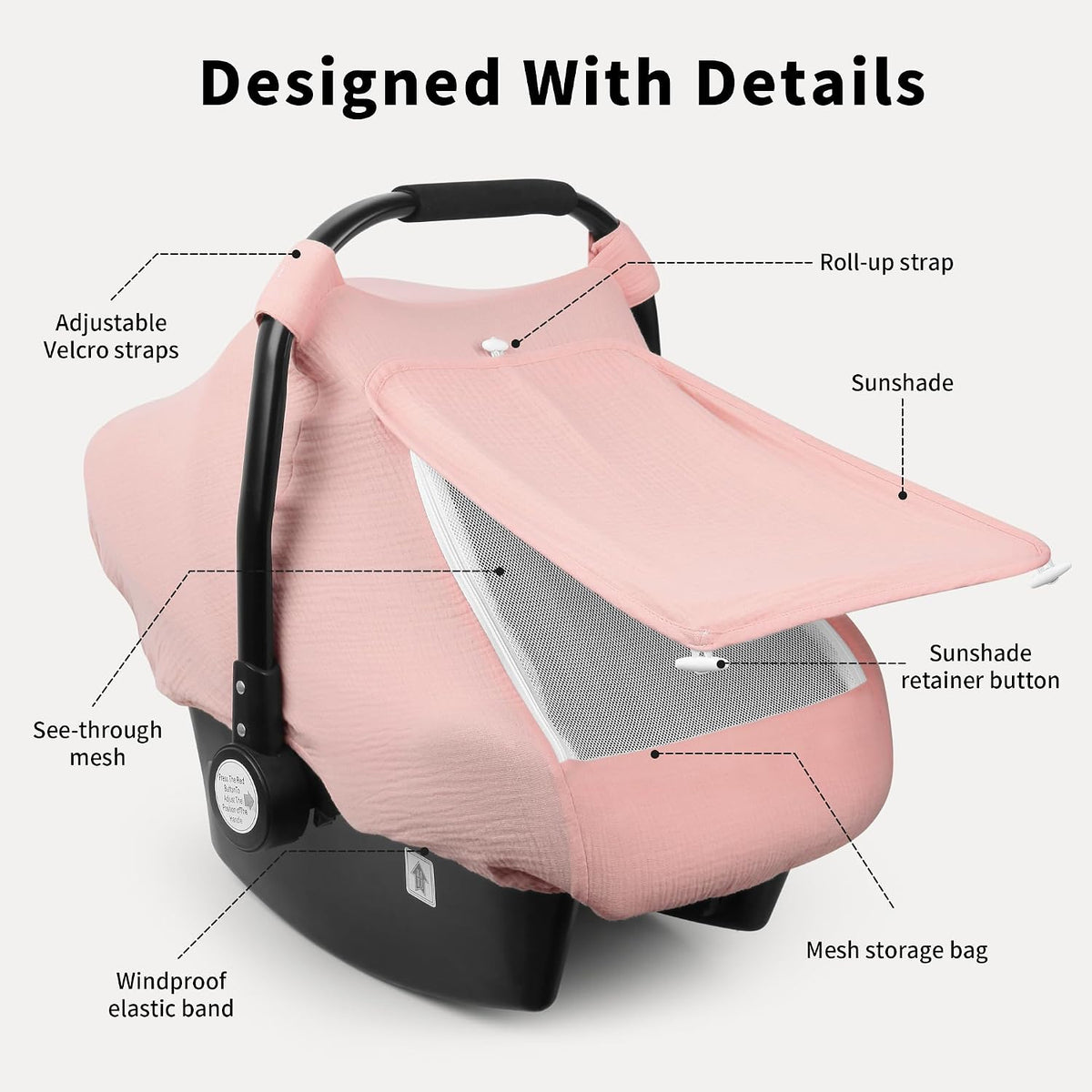 Baby Car Seat Cover Girl, Muslin Mesh Window Infant Carseat Canopy
