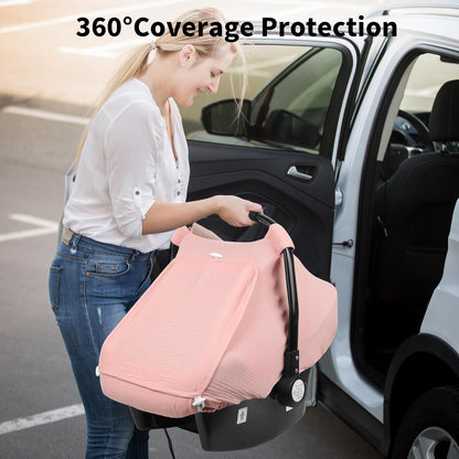 Baby Car Seat Cover Girl, Muslin Mesh Window Infant Carseat Canopy