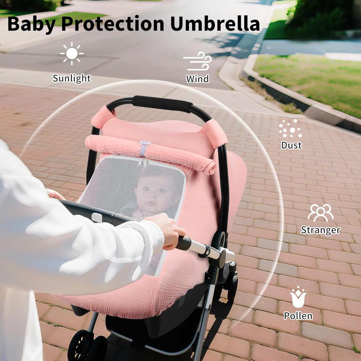 Baby Car Seat Cover Girl, Muslin Mesh Window Infant Carseat Canopy