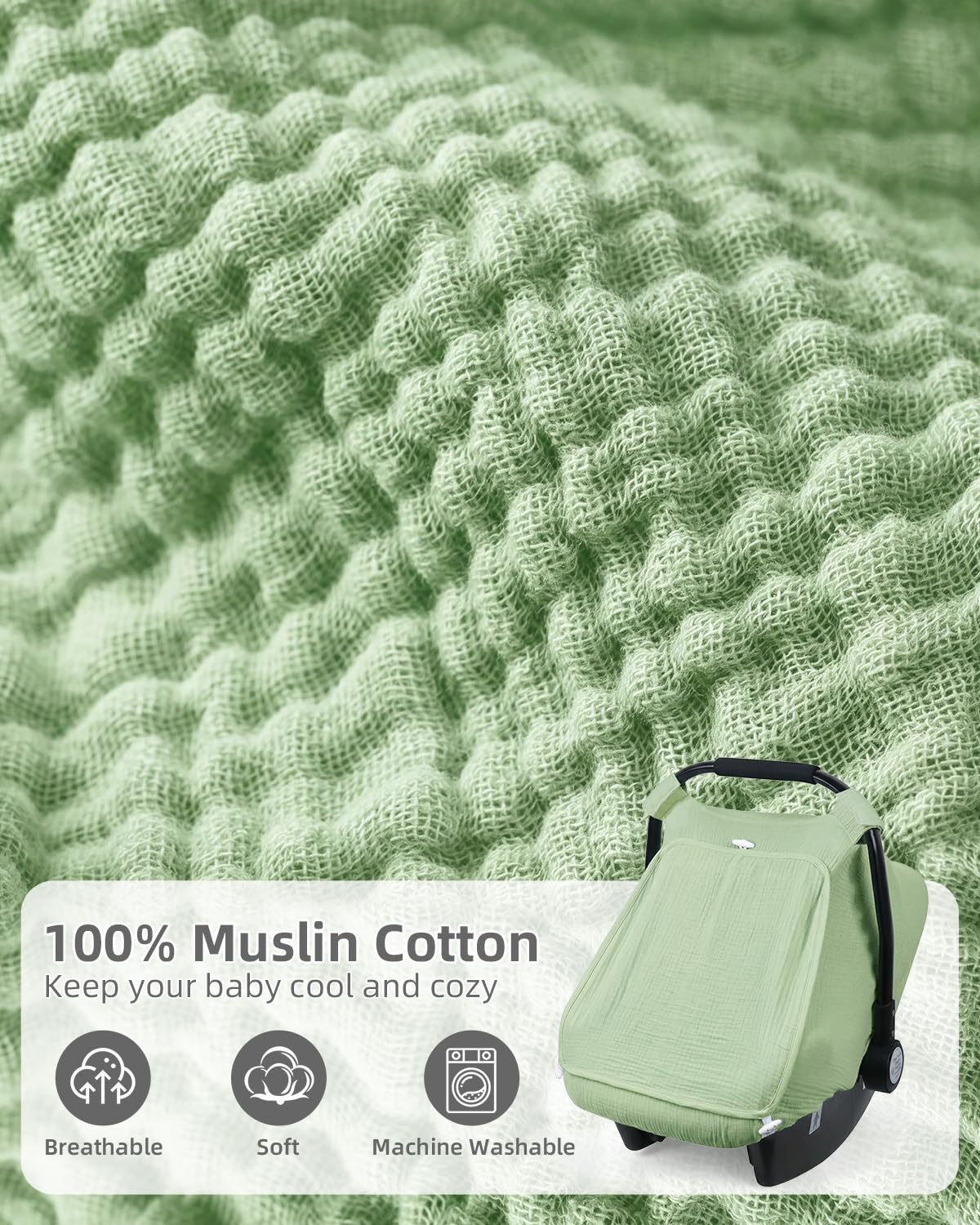 Baby Car Seat Cover Girl, Muslin Mesh Window Infant Carseat Canopy