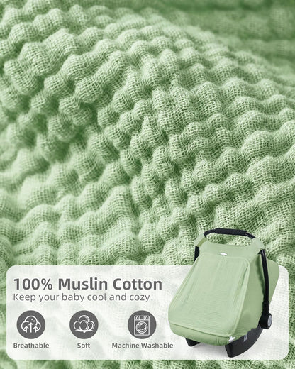 Baby Car Seat Cover Girl, Muslin Mesh Window Infant Carseat Canopy