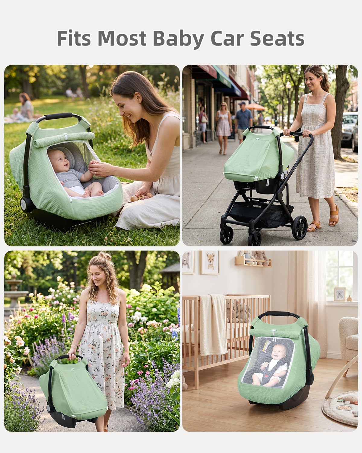 Baby Car Seat Cover Girl, Muslin Mesh Window Infant Carseat Canopy