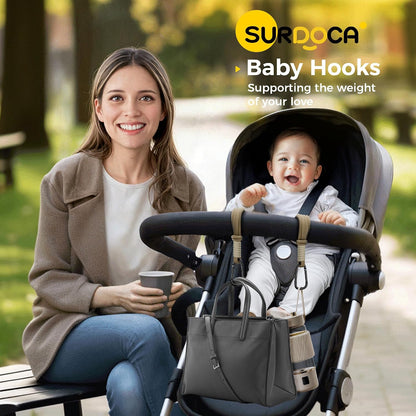Baby Stroller Hooks, Stroller Clips and Hooks for Diaper Bag, Mommy Bag Hook for Stroller Heavy Duty, Universal Stroller Hanger and Strap