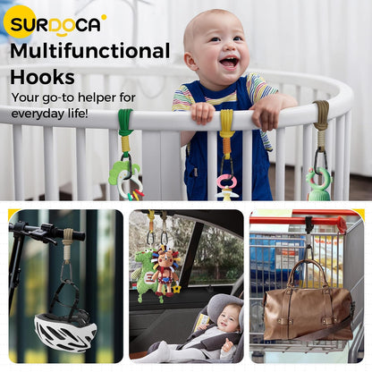 Baby Stroller Hooks, Stroller Clips and Hooks for Diaper Bag, Mommy Bag Hook for Stroller Heavy Duty, Universal Stroller Hanger and Strap