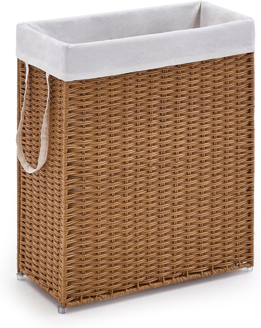 Slim Laundry Hamper, Handwoven Natural Water Hyacinth Basket