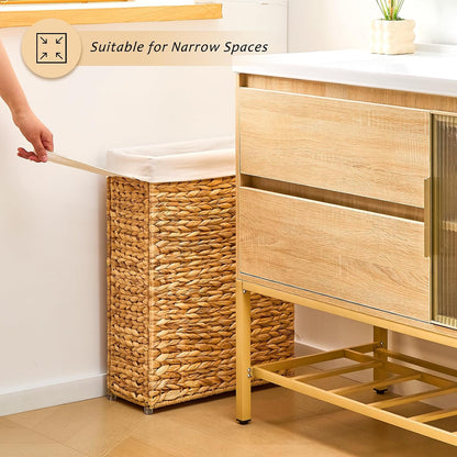 Slim Laundry Hamper, Handwoven Natural Water Hyacinth Basket