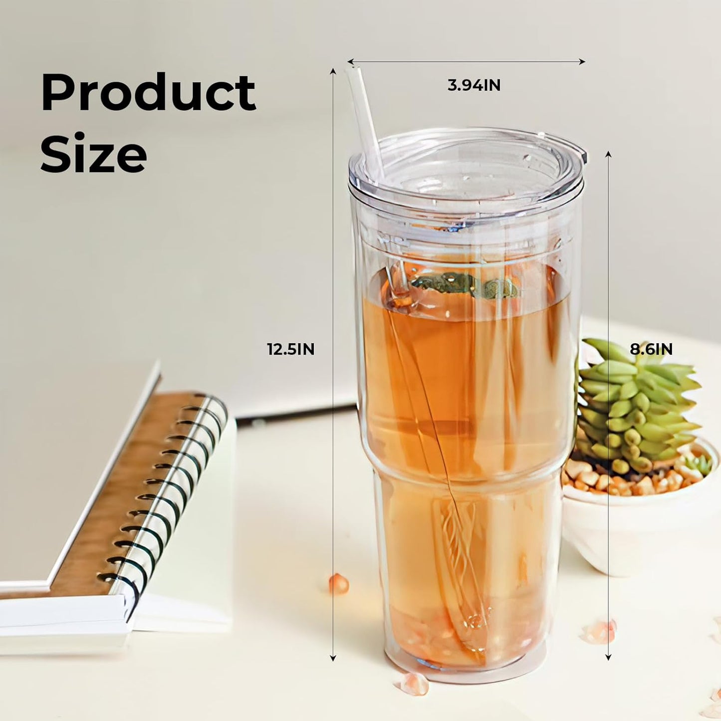 30oz/2 pcs Classic Insulated Tumblers,Double Wall Acrylic Tumbler with Lid，Reusable Plastic Insulated Tumblers with Straw，for cold drinks, sand ice, whatever you like(transparent,2 pack)