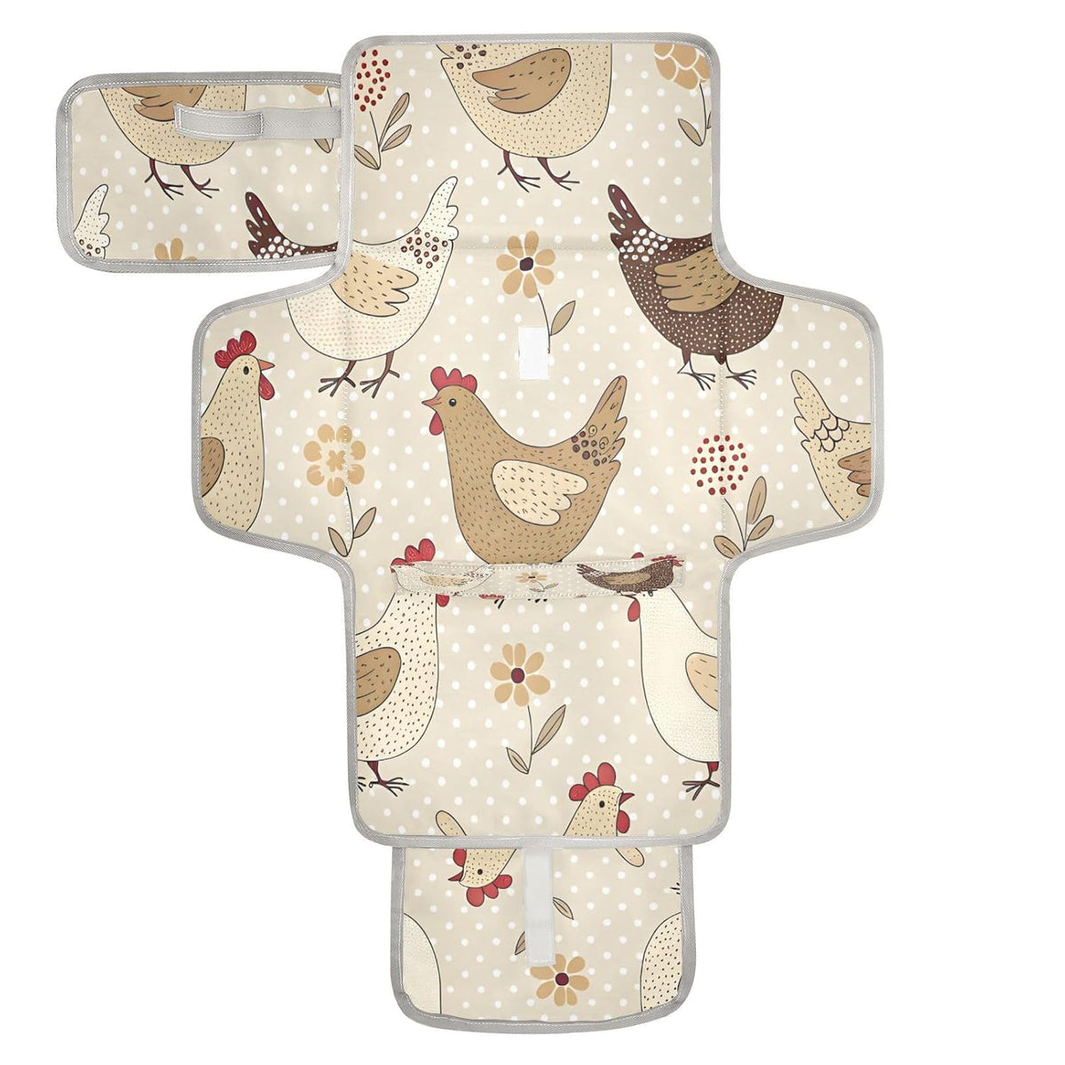 Netural Hens Portable Diaper Changing Pad, Waterproof Baby Changing Mat with Storage Pocket & Built-in Pillow, Foldable Travel Pad, Newborn Gift Set for Boy Girl