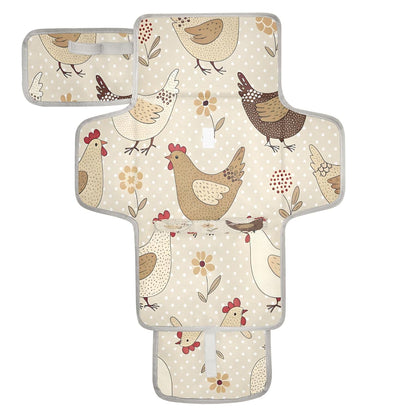Netural Hens Portable Diaper Changing Pad, Waterproof Baby Changing Mat with Storage Pocket & Built-in Pillow, Foldable Travel Pad, Newborn Gift Set for Boy Girl