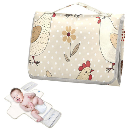 Netural Hens Portable Diaper Changing Pad, Waterproof Baby Changing Mat with Storage Pocket & Built-in Pillow, Foldable Travel Pad, Newborn Gift Set for Boy Girl