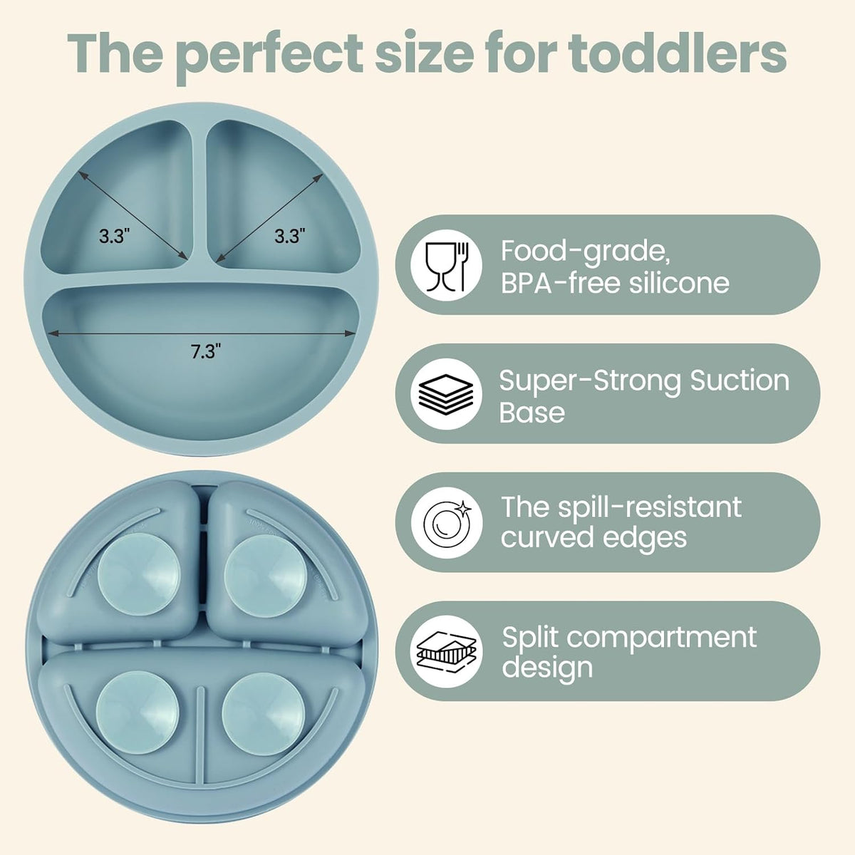 2 Pack Divided Toddler Plates with Suction, Spoons and Forks Set
