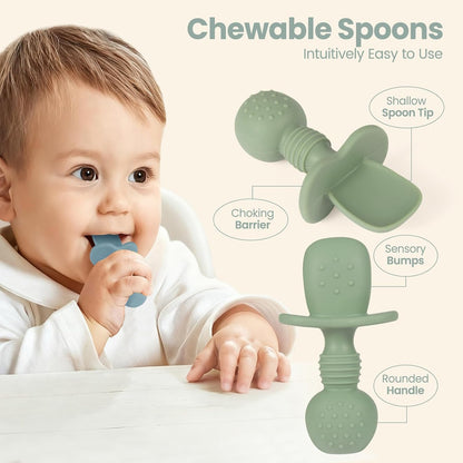 2 Pack Divided Toddler Plates with Suction, Spoons and Forks Set