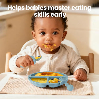 2 Pack Divided Toddler Plates with Suction, Spoons and Forks Set