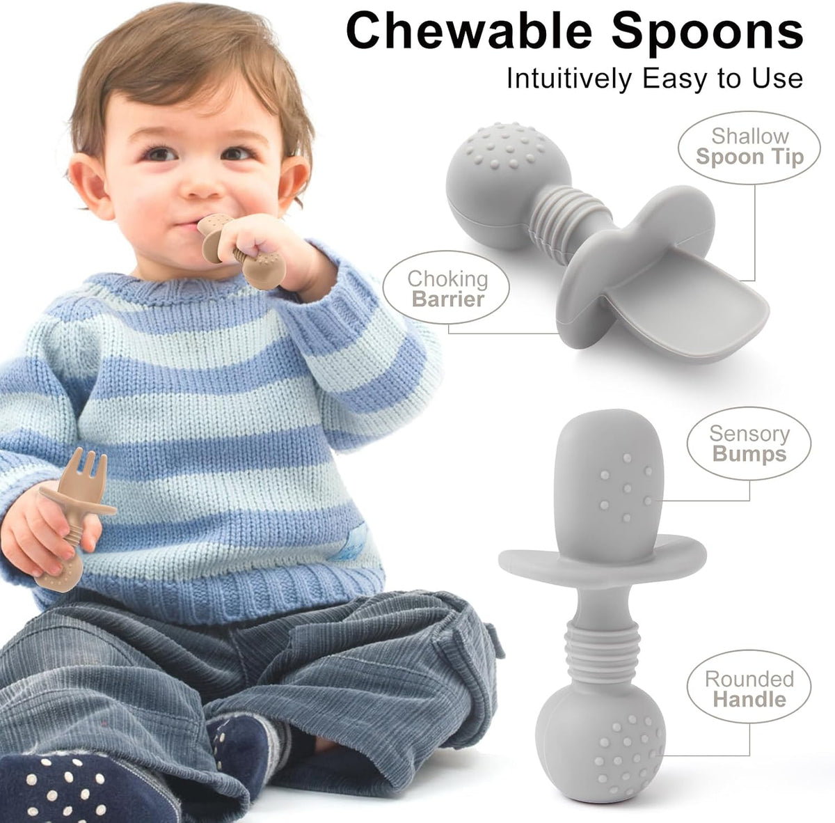 2 Pack Divided Toddler Plates with Suction, Spoons and Forks Set