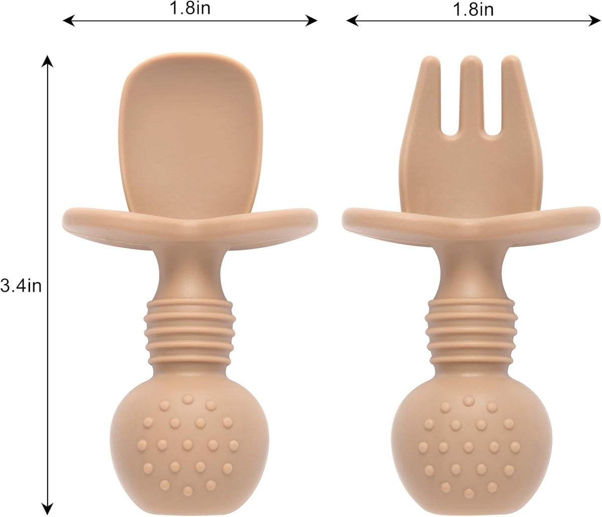 2 Pack Divided Toddler Plates with Suction, Spoons and Forks Set
