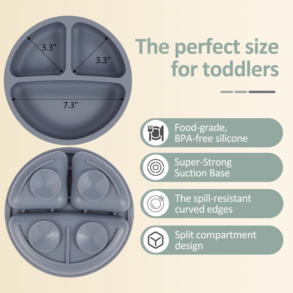 2 Pack Divided Toddler Plates with Suction, Spoons and Forks Set