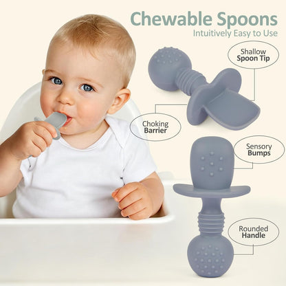 2 Pack Divided Toddler Plates with Suction, Spoons and Forks Set