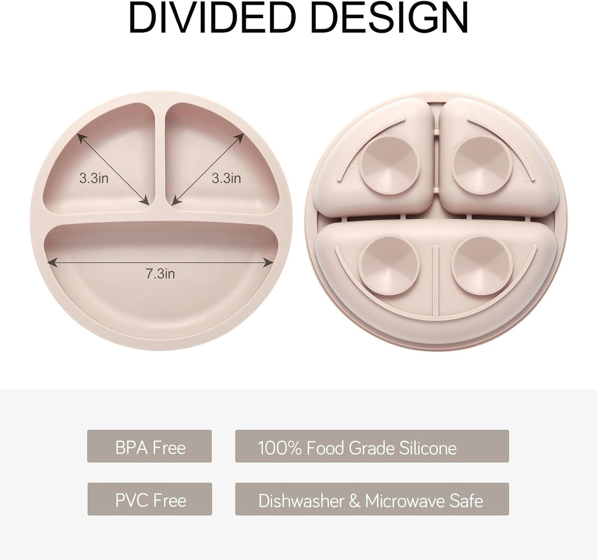 2 Pack Divided Toddler Plates with Suction, Spoons and Forks Set