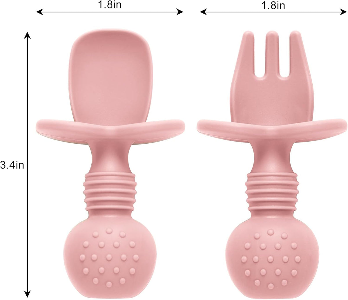 2 Pack Divided Toddler Plates with Suction, Spoons and Forks Set