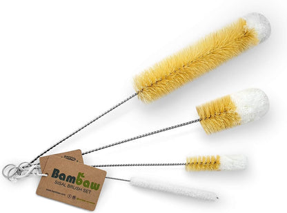 Bottle Cleaner Brush Set | 4 Cleaning Brushes | Bottle Brush Cleaner Set | Water Bottle Brush | Bottle Scrubber | Small & Long Bottle Brush for Glass - Soft Cotton Tip to Prevent Scratches