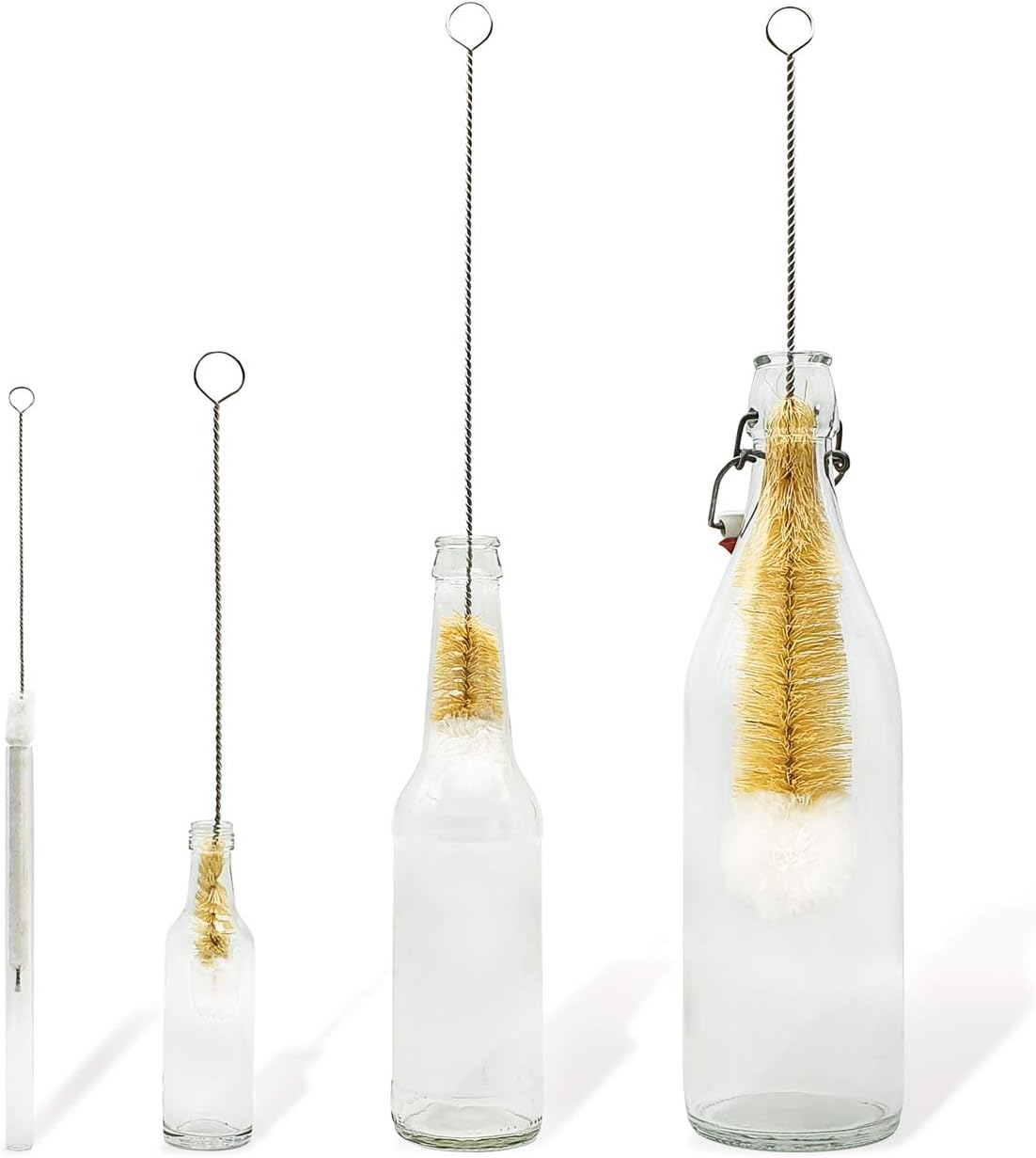 Bottle Cleaner Brush Set | 4 Cleaning Brushes | Bottle Brush Cleaner Set | Water Bottle Brush | Bottle Scrubber | Small & Long Bottle Brush for Glass - Soft Cotton Tip to Prevent Scratches