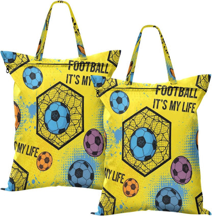 Football Soccer Waterproof Travel Laundry Bag Easy Care 2 Packs