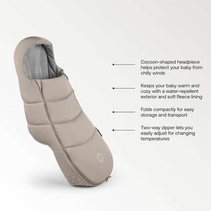 Footmuff - All-Season Stroller Accessory Weatherproof Climate Control Removable and Reflective (Moon Grey)