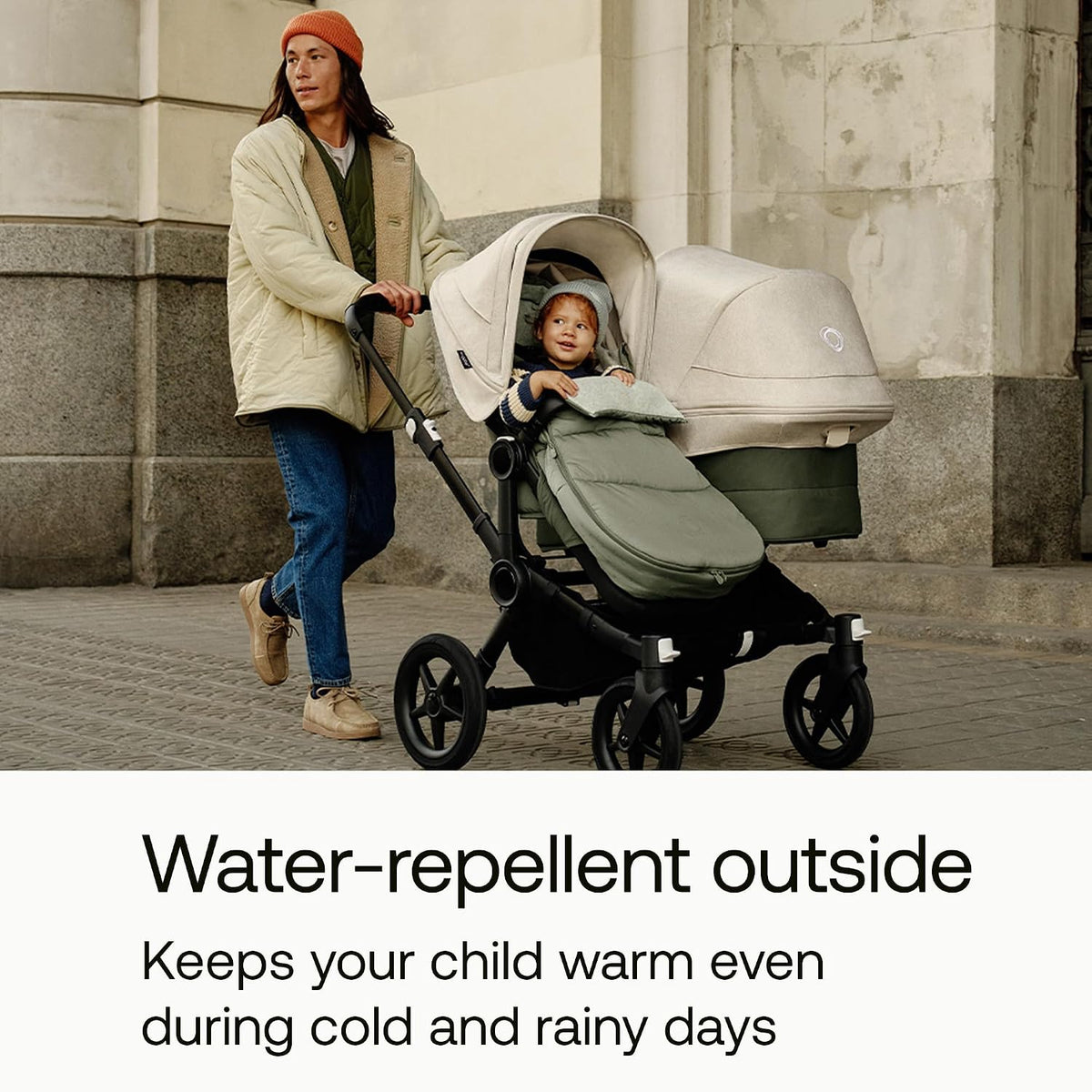 Footmuff - All-Season Stroller Accessory Weatherproof Climate Control Removable and Reflective (Moon Grey)