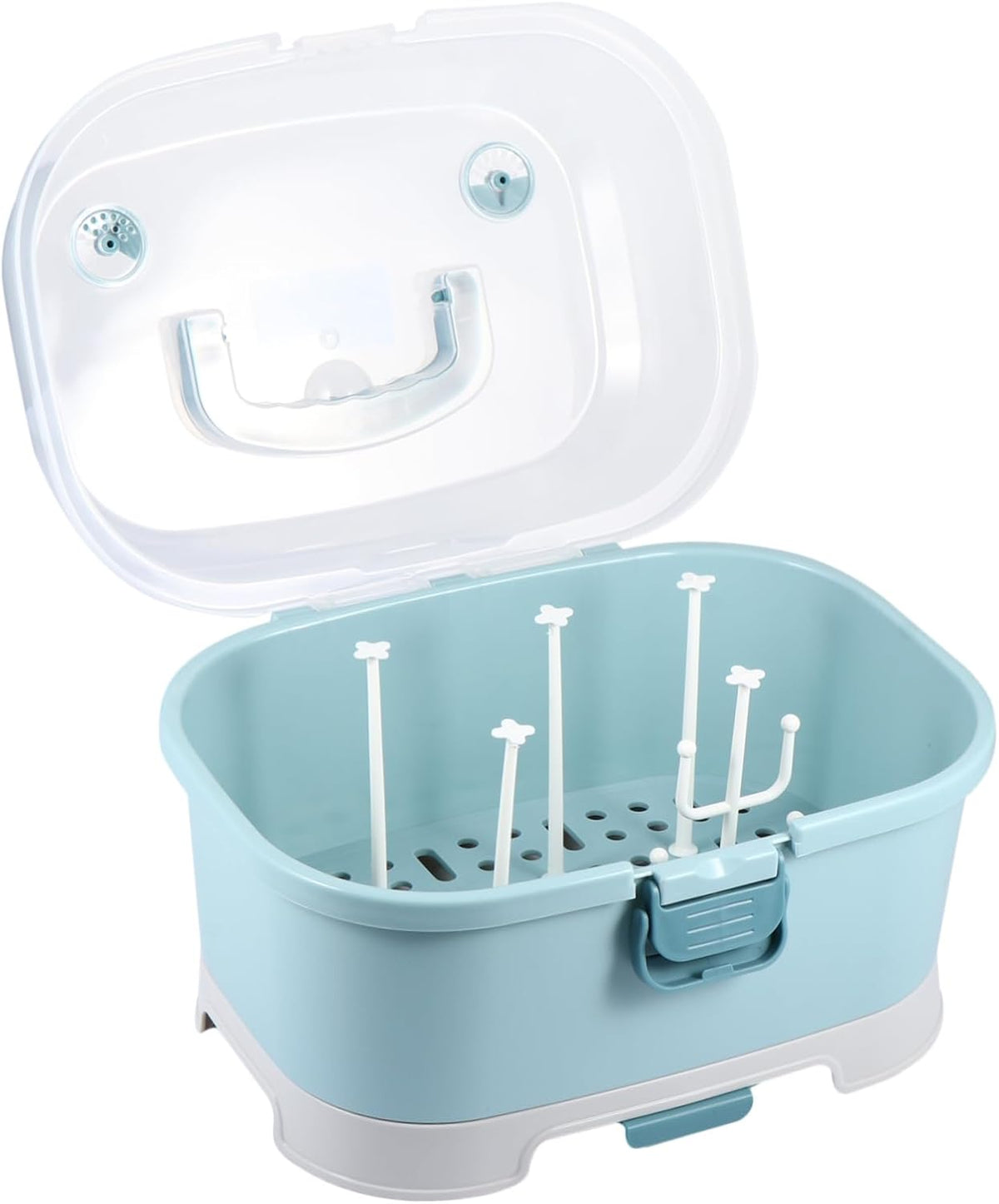 Baby Bottle Drying Rack with Cover Portable Nursing Bottle Storage Box Baby Bottle Holder Dinnerware Organizer for Home Kitchen Blue