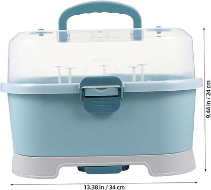 Baby Bottle Drying Rack with Cover Portable Nursing Bottle Storage Box Baby Bottle Holder Dinnerware Organizer for Home Kitchen Blue