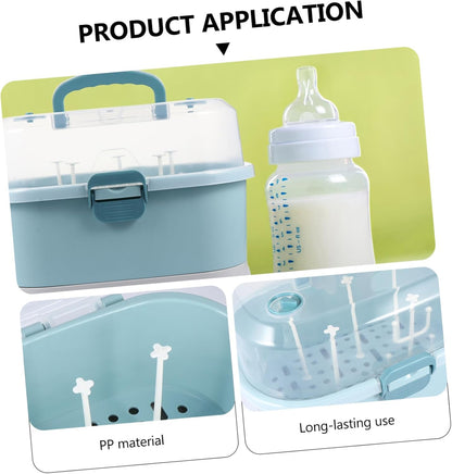 Baby Bottle Drying Rack with Cover Portable Nursing Bottle Storage Box Baby Bottle Holder Dinnerware Organizer for Home Kitchen Blue