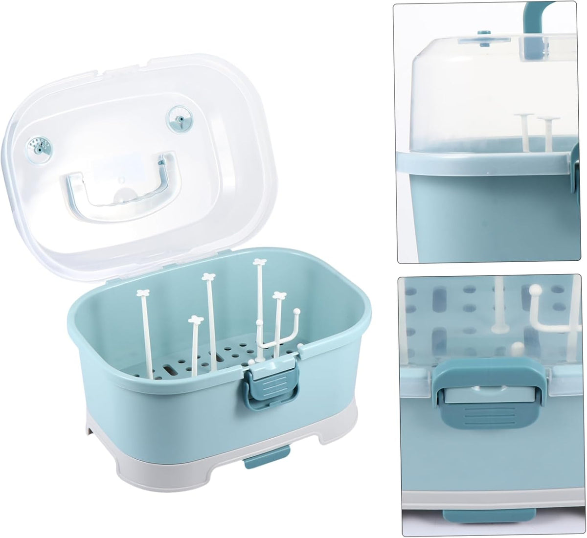 Baby Bottle Drying Rack with Cover Portable Nursing Bottle Storage Box Baby Bottle Holder Dinnerware Organizer for Home Kitchen Blue