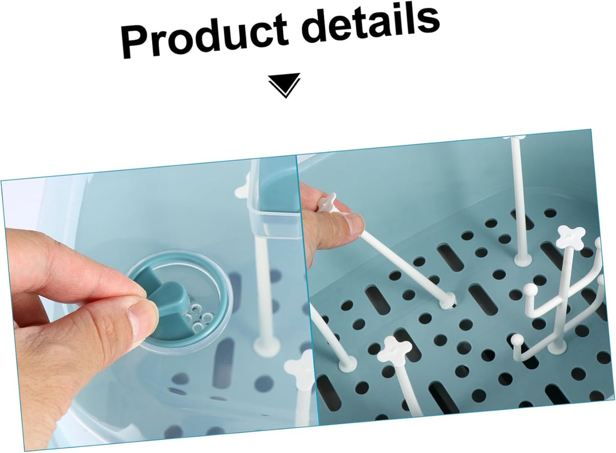 Baby Bottle Drying Rack with Cover Portable Nursing Bottle Storage Box Baby Bottle Holder Dinnerware Organizer for Home Kitchen Blue