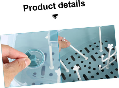 Baby Bottle Drying Rack with Cover Portable Nursing Bottle Storage Box Baby Bottle Holder Dinnerware Organizer for Home Kitchen Blue