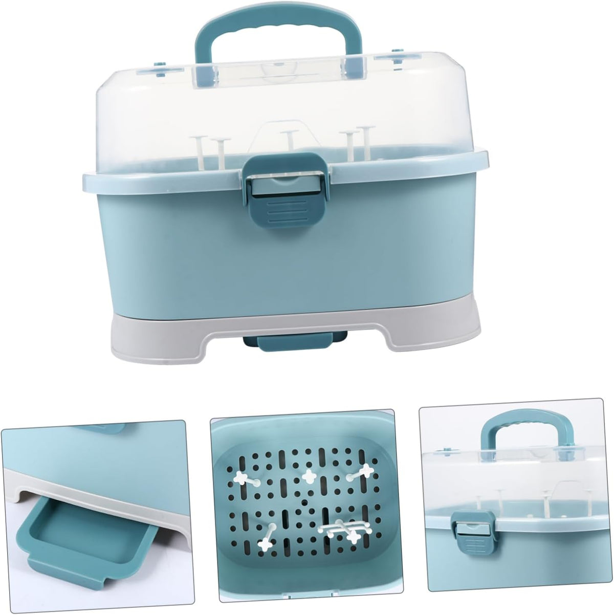Baby Bottle Drying Rack with Cover Portable Nursing Bottle Storage Box Baby Bottle Holder Dinnerware Organizer for Home Kitchen Blue